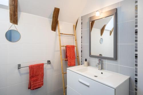 a bathroom with a sink and a mirror at Gite Le Ginestou in Almon-les-Junies