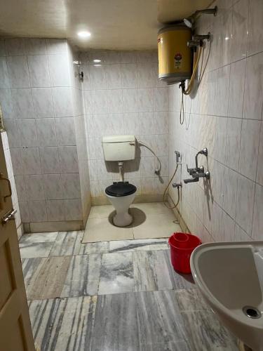 a bathroom with a toilet and a sink at Hotel Penguin International in Kolkata