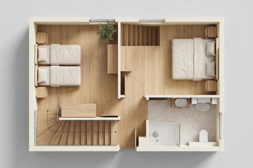 a rendering of a small apartment with a floor plan at Heimathafen An Seen & Meer in Korswandt