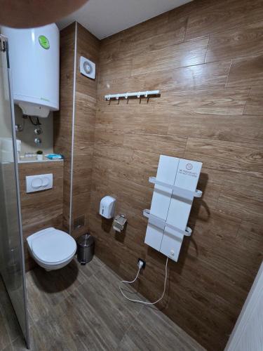 a bathroom with a toilet and a sink at Sunset S12 Milmari in Raška