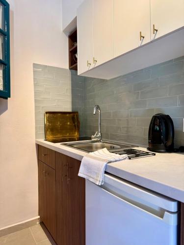 a kitchen with a sink and a stove at LITHARI PENTHOUSE in Alikanas