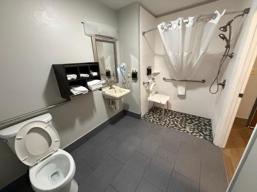 a bathroom with a toilet and a shower at Guesthouse Inn & Suites Lexington in Lexington