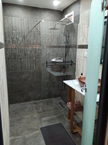 a bathroom with a shower and a sink at sidi yahia,hydra in Hydra