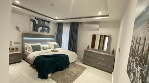 a bedroom with a large bed and a large mirror at Appartement Meublé HS Bonanjo in Douala