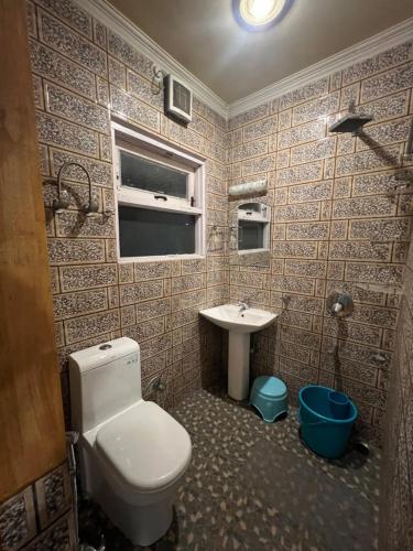 a bathroom with a toilet and a sink at Urban Den Hostel in Srinagar