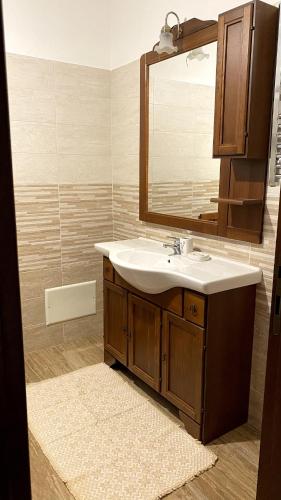 a bathroom with a sink and a mirror at Stazzo gallurese Li Nibbareddhi in Aglientu