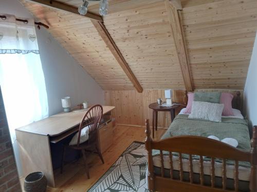 a bedroom with a bed and a desk in a room at Kuća za odmor Urša in Brod na Kupi