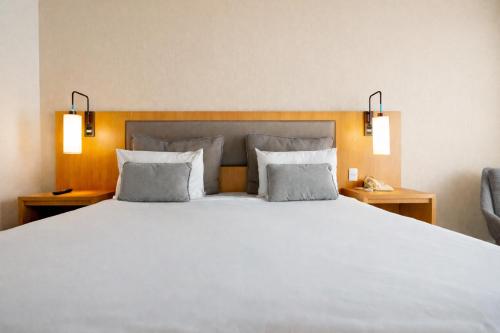 ein großes weißes Bett mit zwei Kissen in einem Zimmer in der Unterkunft Intercity Campinas in Campinas