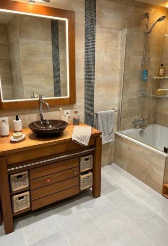 a bathroom with a sink and a bath tub at gite La Tour Au Comté in Charency