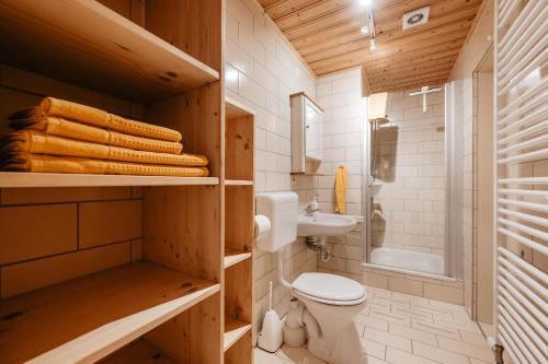 a bathroom with a toilet and a sink at Ferienhaus Napoleon in Waldmünchen