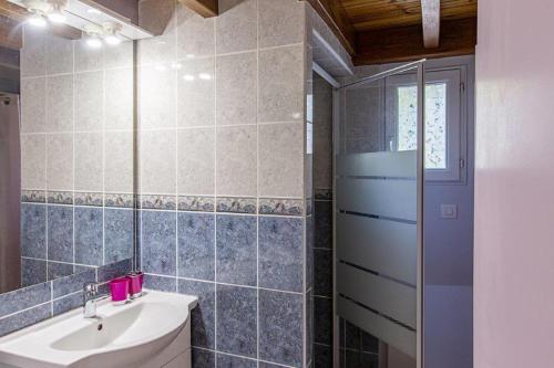 a bathroom with a sink and a mirror at Gîte avec jacuzzi La Halte de Chambord in Mur-de-Sologne