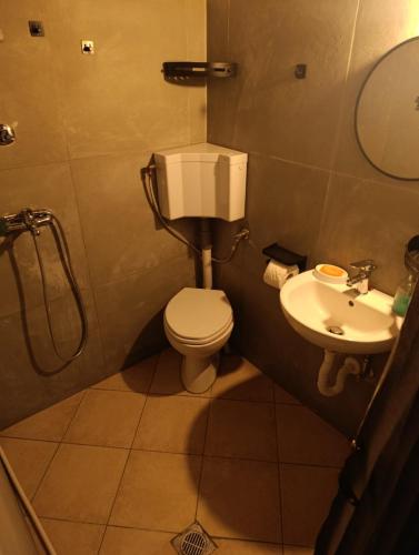 a bathroom with a toilet and a sink at Silver SPOT Raches in Kouvéla