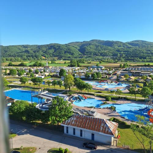 an aerial view of a water park with several pools at La Verena apartment Terme Čatež in Čatež ob Savi