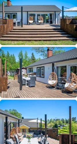 two pictures of a house with a patio at Scandinavian Villa in Ösmo
