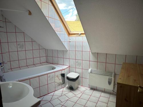 a bathroom with a sink toilet and a window at Haus Brandner Judenburg in Judenburg