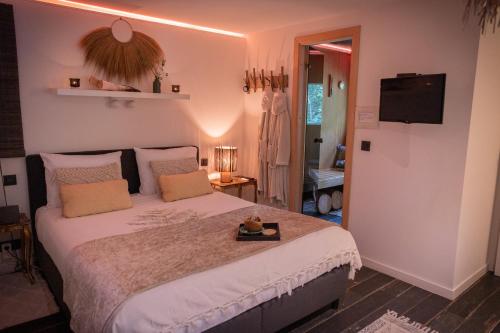 a bedroom with a large bed and a television at AuxiliumWellness Get Back to Serenity in Grobbendonk