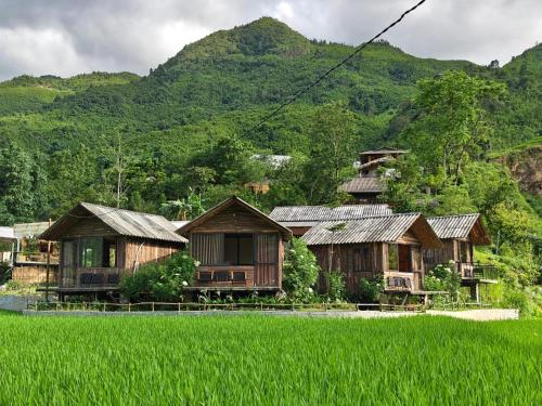 a group of houses next to a rice field at De Mont Retreat Sapa in Sapa