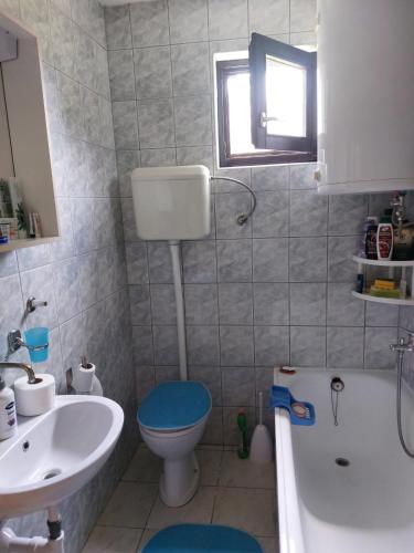 a bathroom with a toilet and a sink and a tub at Villa Valinor in Slatina Varoš