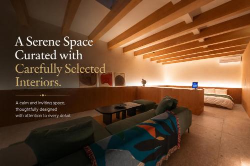 a science space configured with carefully selected interiors at Hotel 二灯 in Beppu