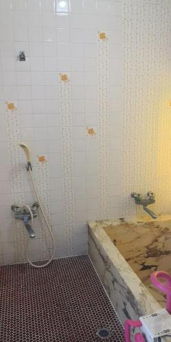 a bathroom with a bath tub and a sink at 鹿野寒舍館 in Tottori