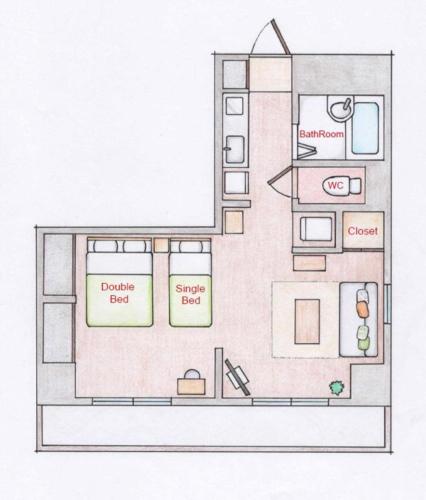 a floor plan of a small apartment at NicoRoom601-Convenient location in Takamatsu