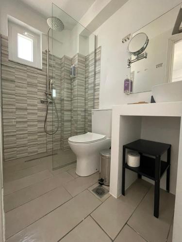 a bathroom with a toilet and a shower and a sink at MyLiving in Kardamaina
