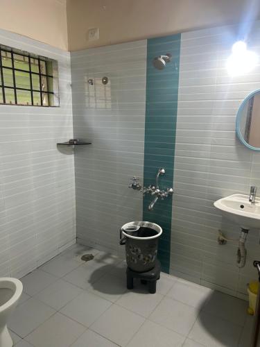 a bathroom with a toilet and a sink at Hasiru Homestay in Mudigere