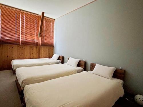 a room with three beds in a room at Hostel Mt. Fuji - FUKUYA in Fujiyoshida