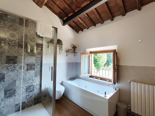 a bathroom with a tub and a toilet and a shower at B&B Toringo in Capannori