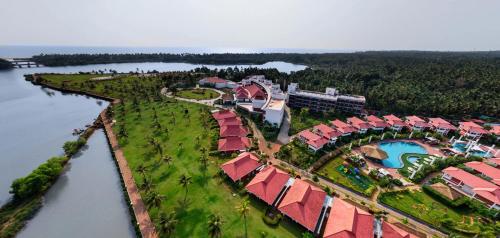 an aerial view of a resort next to a river at Gateway Bekal, Kerala in Bekal