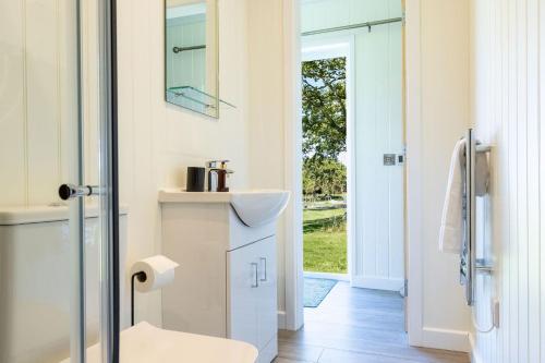 a bathroom with a sink and a mirror at Scald Law in Penicuik