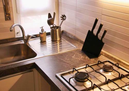 a kitchen counter with a stove and a sink at Casa Calipso in Melzo