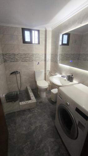 a bathroom with a toilet sink and a washing machine at Erofili in Pefkochori