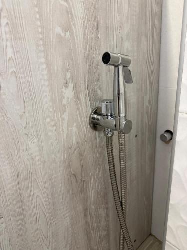 a shower with a hose attached to a bathroom door at Farmhouse Dzeni in Vlasic