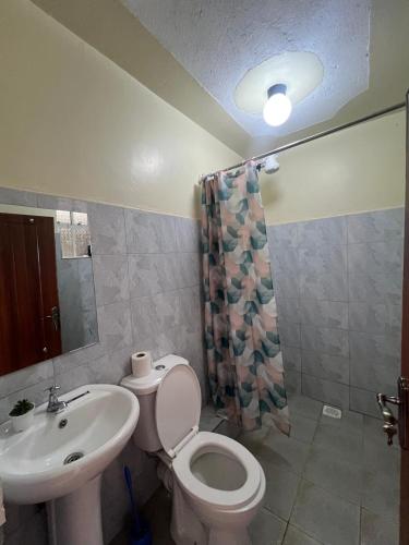 a bathroom with a toilet and a sink at Noble Park Apartments in Kiserian