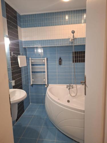 a bathroom with a white tub and a sink at Hotel Darina Select in Târgu-Mureş