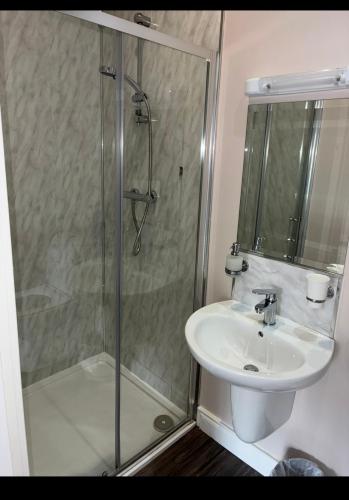 a bathroom with a shower and a sink at Grove house Dunleer in Dún Léire
