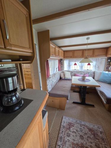 a kitchen and living room of an rv at Visit Senja Lady in Senja