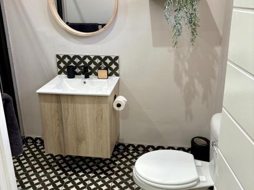 a bathroom with a sink and a toilet at The Suburban Guest House in Bloemfontein