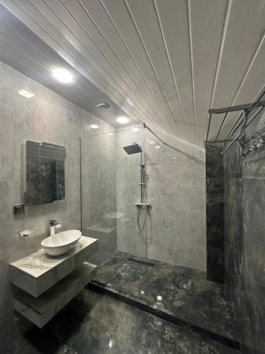 a bathroom with a sink and a shower at Royal Forest Dilijan in Dilijan
