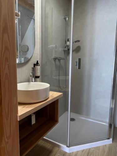 a bathroom with a sink and a shower at Gościniec u Bobaków in Ząb