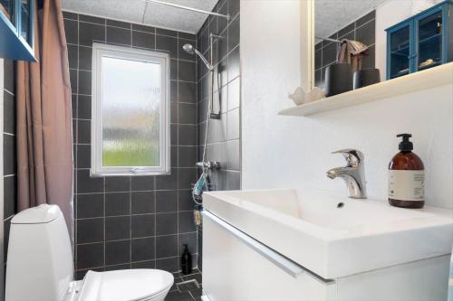 a bathroom with a sink and a toilet and a window at SJ277-Haderslev-Kelstrup-Norreskov-36 in Haderslev