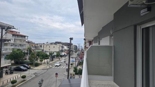 a view of a city street from a building at Paralia Sea View Suites in Paralia Katerinis