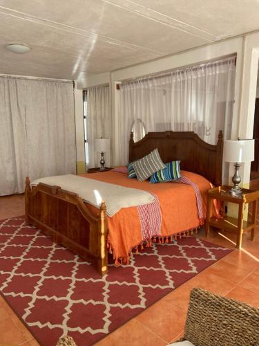a bedroom with a large bed and a rug at Casa Zuniga Extended Stay in Guanajuato
