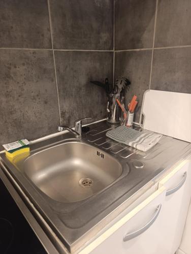 a sink in a kitchen with a counter top at Studio charmant in Sedan
