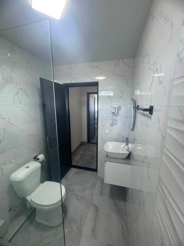 a bathroom with a toilet and a sink and a shower at Sunset paradise in Ureki