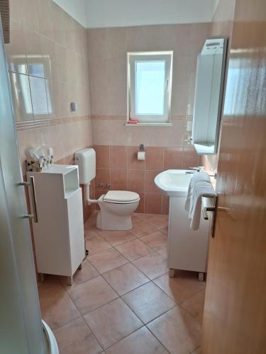 a bathroom with a white toilet and a sink at Apartments Primosten in Primošten