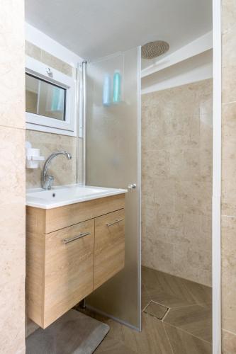 a bathroom with a sink and a shower at Villa 65 in Ilaniyya