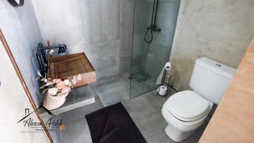 a small bathroom with a toilet and a shower at Loft Estilo Industrial in Ezeiza