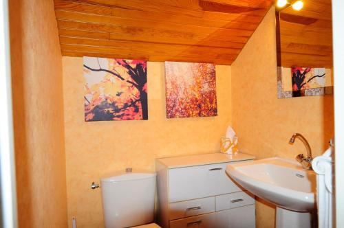 a bathroom with a toilet and a sink at La Maison Rose in Mhère